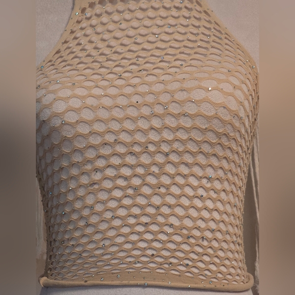 Halter Fishnet Rhinestone Crop Top - Picture 4 of 8